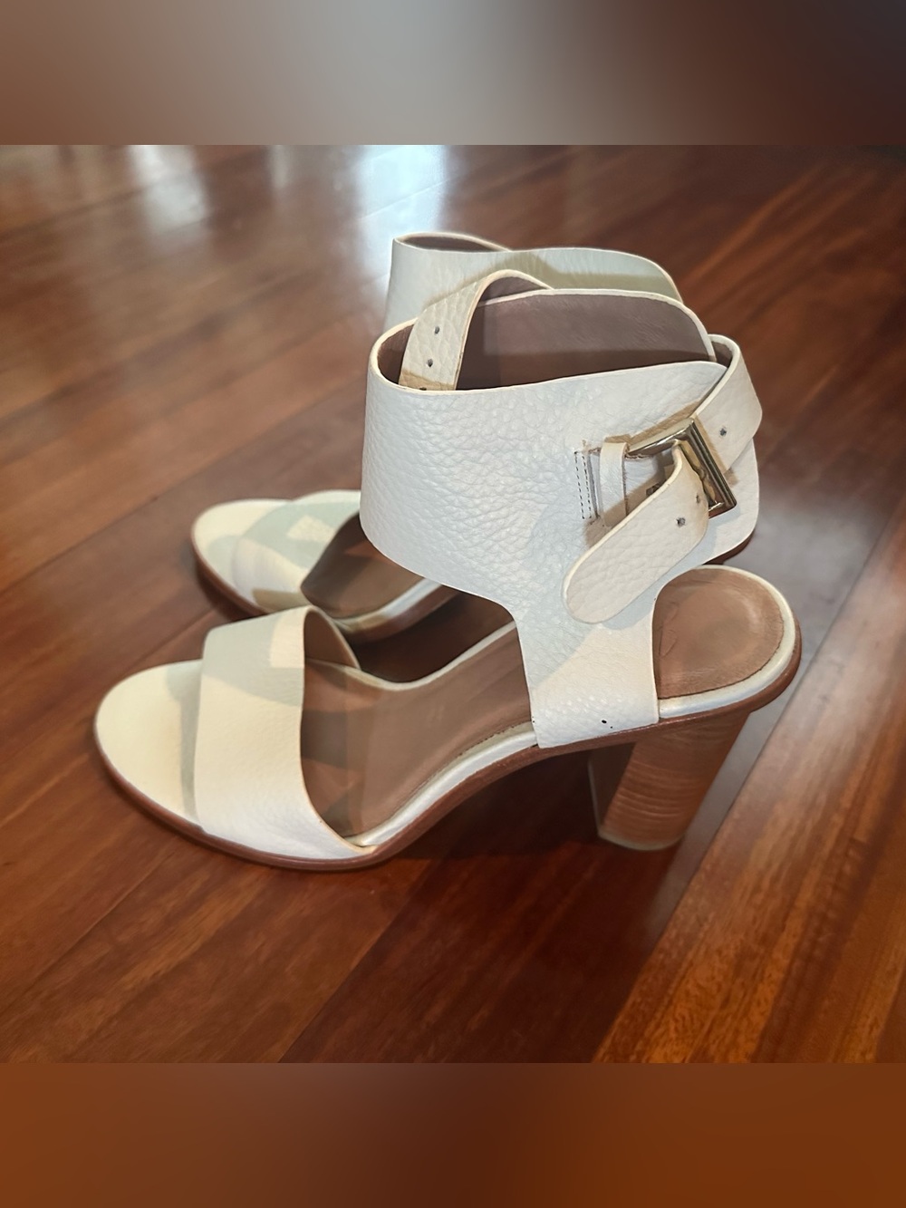 Joie Women's White Leather Block Heel Sandals - Ankle Strap